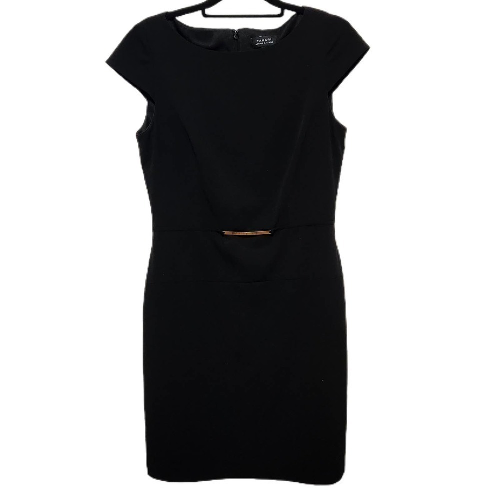 VTG Tahari Cap Sleeve Sheath Dress Women's Size 8 Black Fully Lined